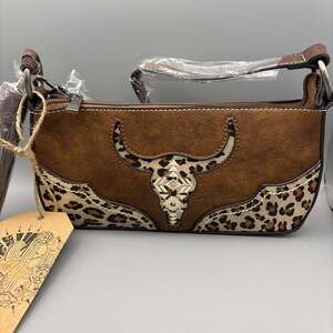 Catchfly Studio Western Cowgirl Convertible Bag Steer Head Cheetah Print Handbag